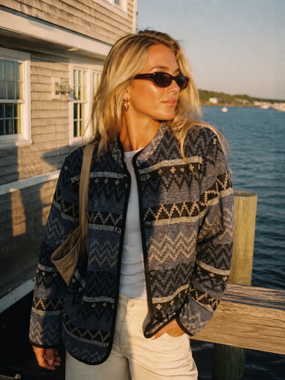 Vintage 90s Studio Works Nordic Tapestry Knit Jacket Coastal Scandi Fair Isle M